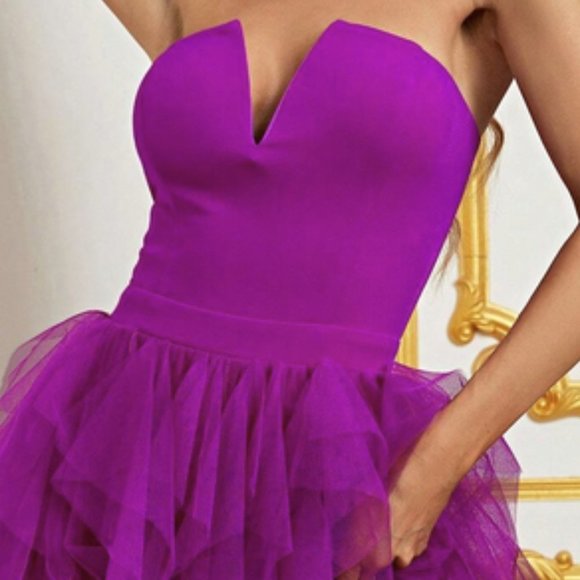 Chic Split Thigh Mesh Overlay Tube Maxi Dress purple - Picture 8 of 9